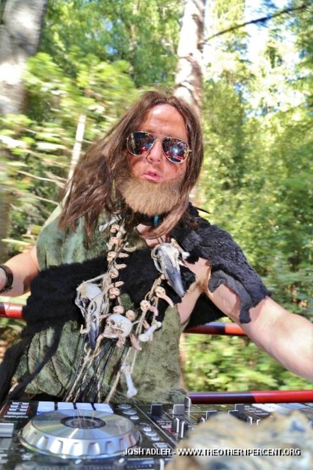 DJ Zack Darling performing in costume aboard the Skunk Train
